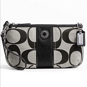 Coach Signature Stripe Large Bag / Wristlet